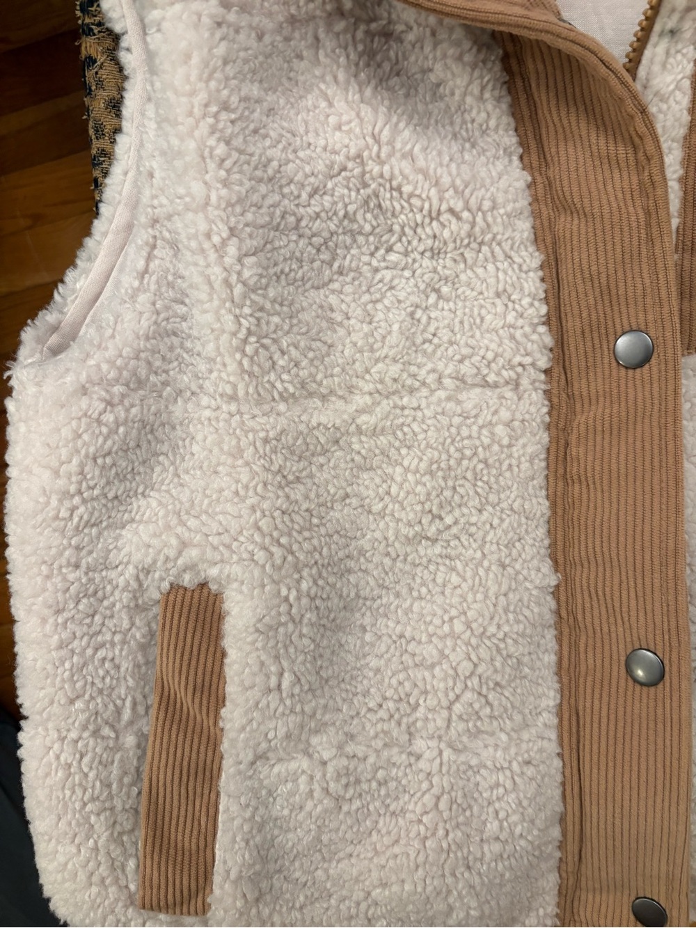 Thread & Supply Cream Sherpa Vest with Tan Corduroy Accents - Picture 4 of 8